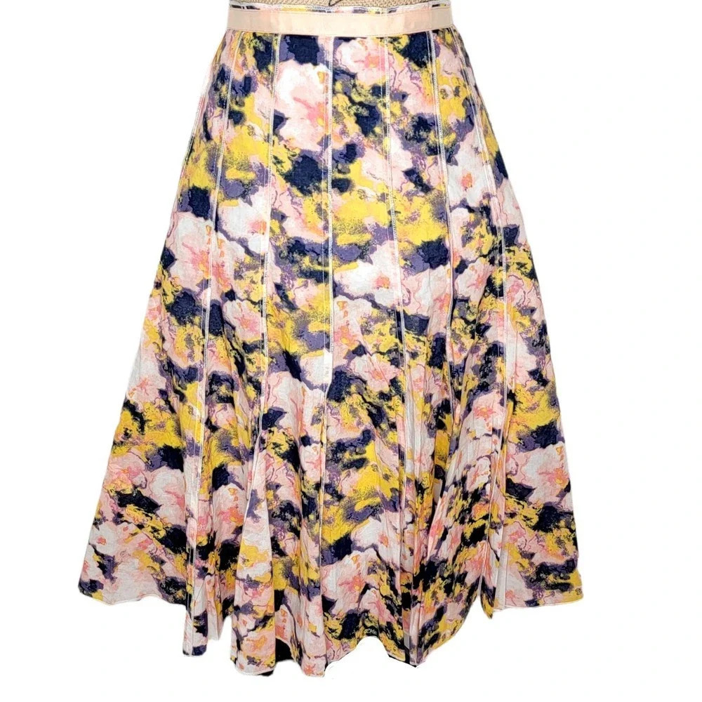 FOCUS 2000 Women's Floral Tie Dye Cotton Pleated Paneled Full Skirt Size 10 Pink